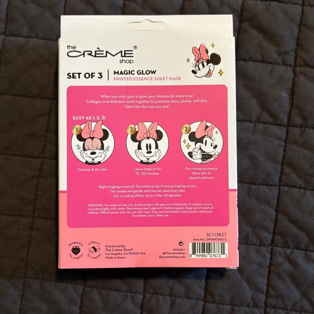 The Creme Shop Disney Minnie Mouse Magic Glow Sheet Mask Set of 3 Collagen New